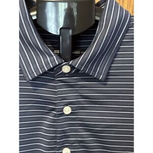 Dunning Golf Shirt Mens L  Blue Gray Stripe Short Sleeve Polo CHCC logo Wicking